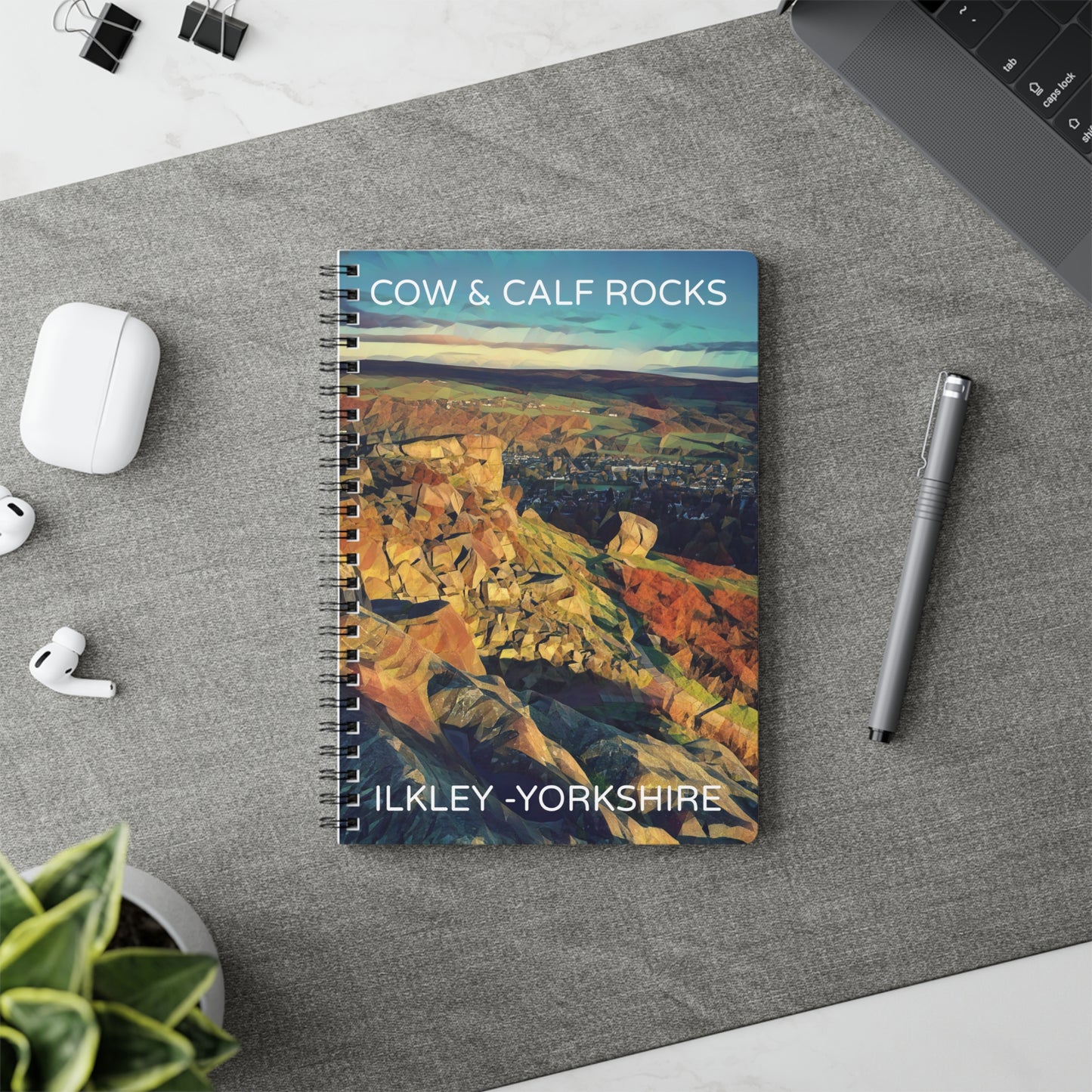 Cow and Calf Rocks Ilkley - Yorkshire Dales Wirobound Softcover Notebook, A5