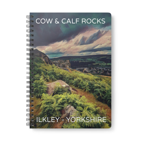 Cow and Calf Rocks Ilkley - Yorkshire Dales Wirobound Softcover Notebook, A5