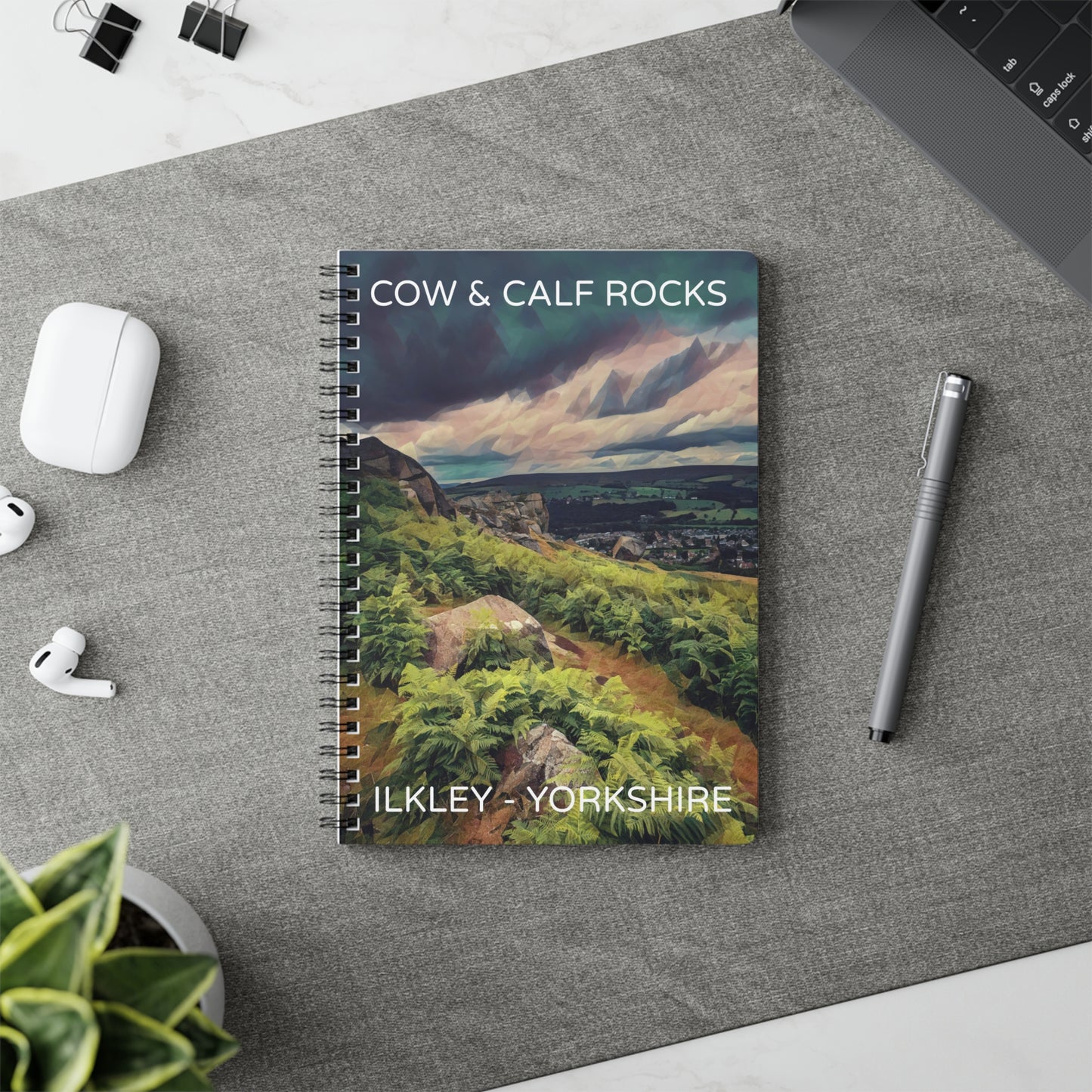 Cow and Calf Rocks Ilkley - Yorkshire Dales Wirobound Softcover Notebook, A5