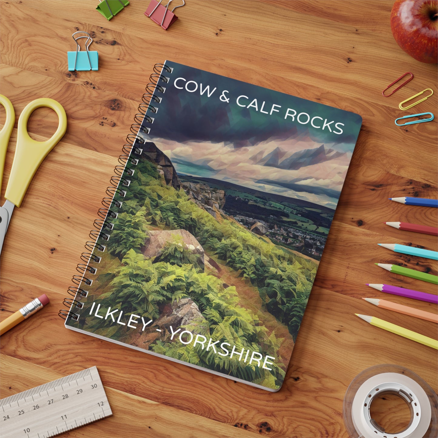 Cow and Calf Rocks Ilkley - Yorkshire Dales Wirobound Softcover Notebook, A5