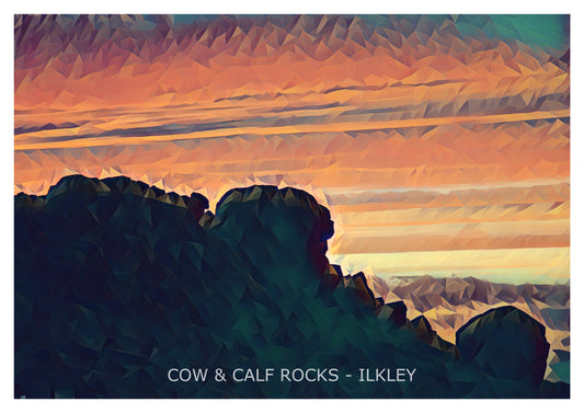 Cow and Calf Rocks Sunset Ilkley Print