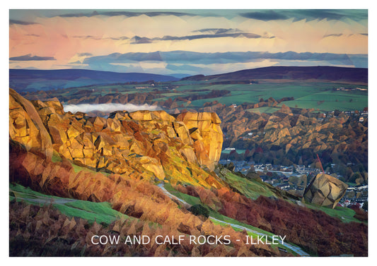 Ilkley Cow and Calf Rocks Sunrise Print